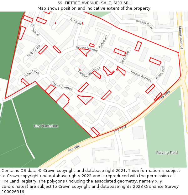 69, FIRTREE AVENUE, SALE, M33 5RU: Location map and indicative extent of plot