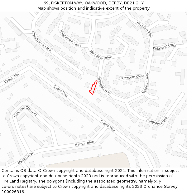 69, FISKERTON WAY, OAKWOOD, DERBY, DE21 2HY: Location map and indicative extent of plot