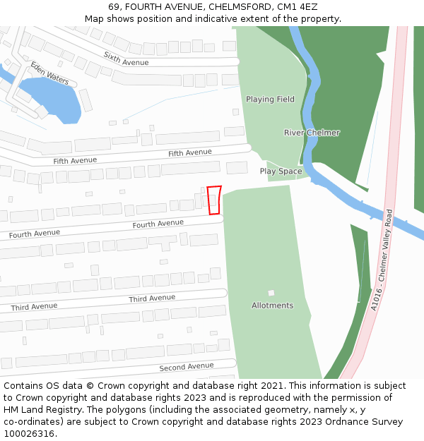 69, FOURTH AVENUE, CHELMSFORD, CM1 4EZ: Location map and indicative extent of plot