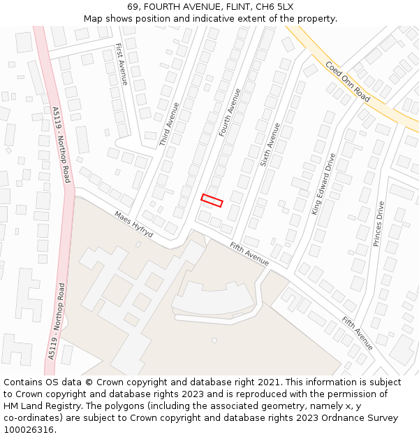 69, FOURTH AVENUE, FLINT, CH6 5LX: Location map and indicative extent of plot