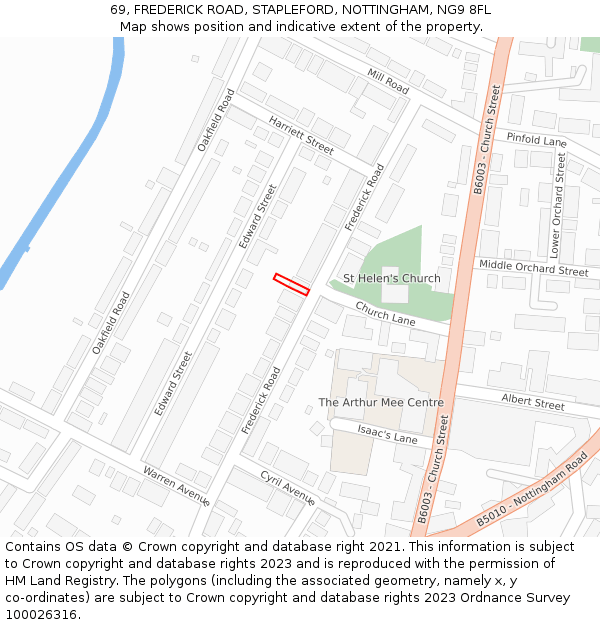69, FREDERICK ROAD, STAPLEFORD, NOTTINGHAM, NG9 8FL: Location map and indicative extent of plot