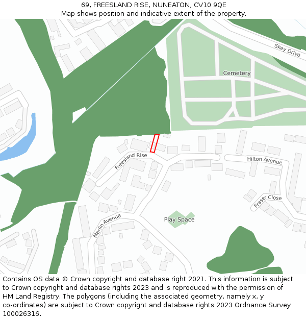 69, FREESLAND RISE, NUNEATON, CV10 9QE: Location map and indicative extent of plot
