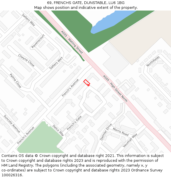 69, FRENCHS GATE, DUNSTABLE, LU6 1BG: Location map and indicative extent of plot