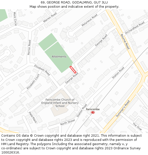 69, GEORGE ROAD, GODALMING, GU7 3LU: Location map and indicative extent of plot