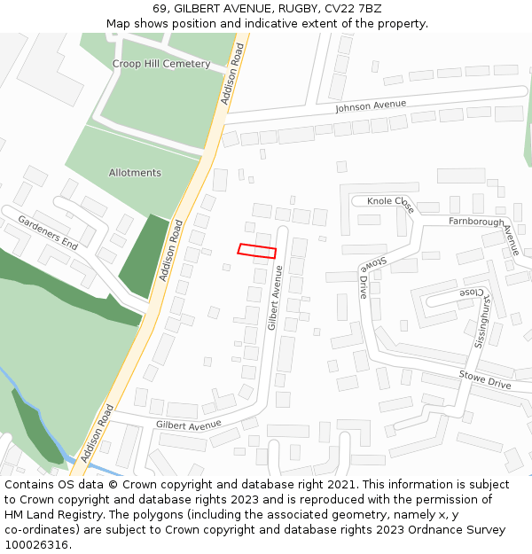 69, GILBERT AVENUE, RUGBY, CV22 7BZ: Location map and indicative extent of plot