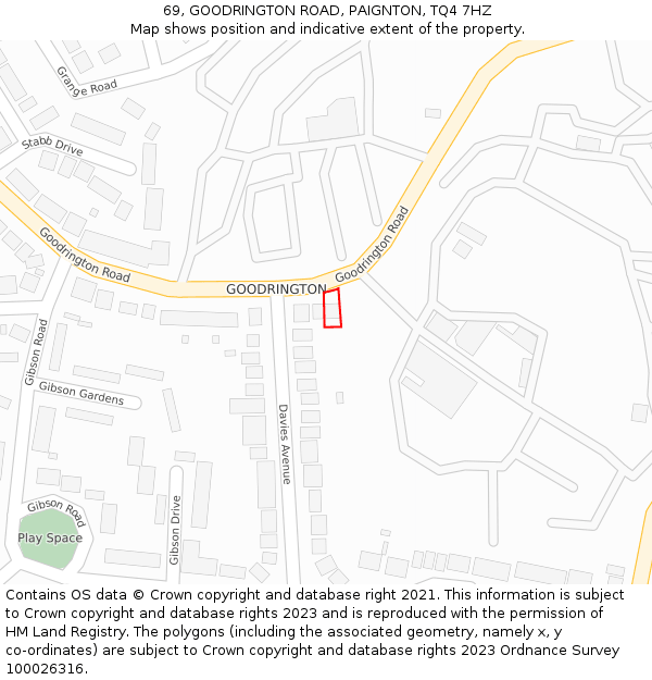 69, GOODRINGTON ROAD, PAIGNTON, TQ4 7HZ: Location map and indicative extent of plot