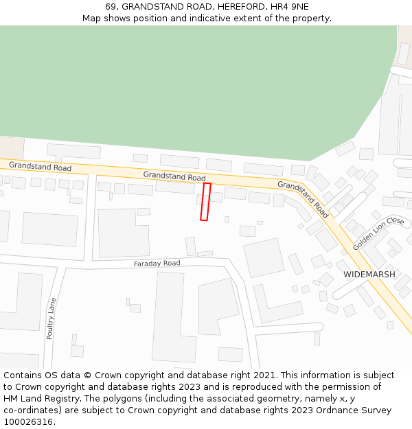 69, GRANDSTAND ROAD, HEREFORD, HR4 9NE: Location map and indicative extent of plot
