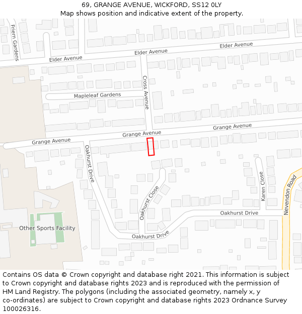 69, GRANGE AVENUE, WICKFORD, SS12 0LY: Location map and indicative extent of plot