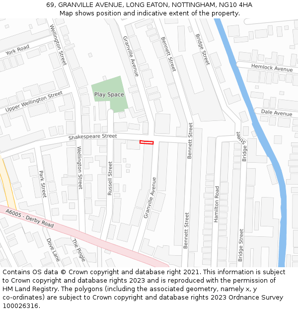 69, GRANVILLE AVENUE, LONG EATON, NOTTINGHAM, NG10 4HA: Location map and indicative extent of plot
