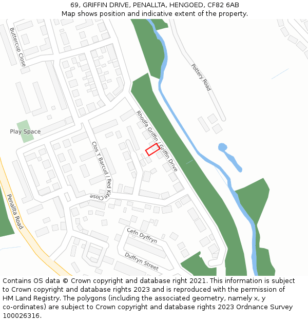 69, GRIFFIN DRIVE, PENALLTA, HENGOED, CF82 6AB: Location map and indicative extent of plot