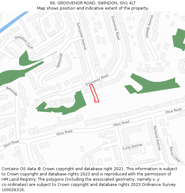 69, GROSVENOR ROAD, SWINDON, SN1 4LT: Location map and indicative extent of plot