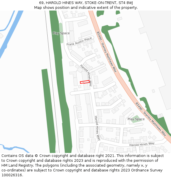 69, HAROLD HINES WAY, STOKE-ON-TRENT, ST4 8WJ: Location map and indicative extent of plot