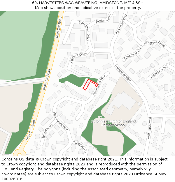 69, HARVESTERS WAY, WEAVERING, MAIDSTONE, ME14 5SH: Location map and indicative extent of plot