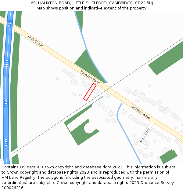 69, HAUXTON ROAD, LITTLE SHELFORD, CAMBRIDGE, CB22 5HJ: Location map and indicative extent of plot