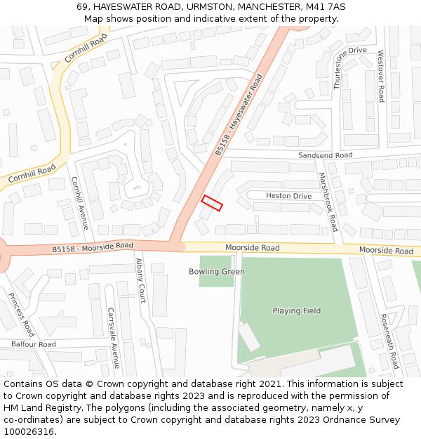 69, HAYESWATER ROAD, URMSTON, MANCHESTER, M41 7AS: Location map and indicative extent of plot