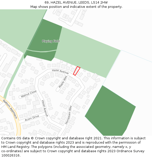 69, HAZEL AVENUE, LEEDS, LS14 2HW: Location map and indicative extent of plot