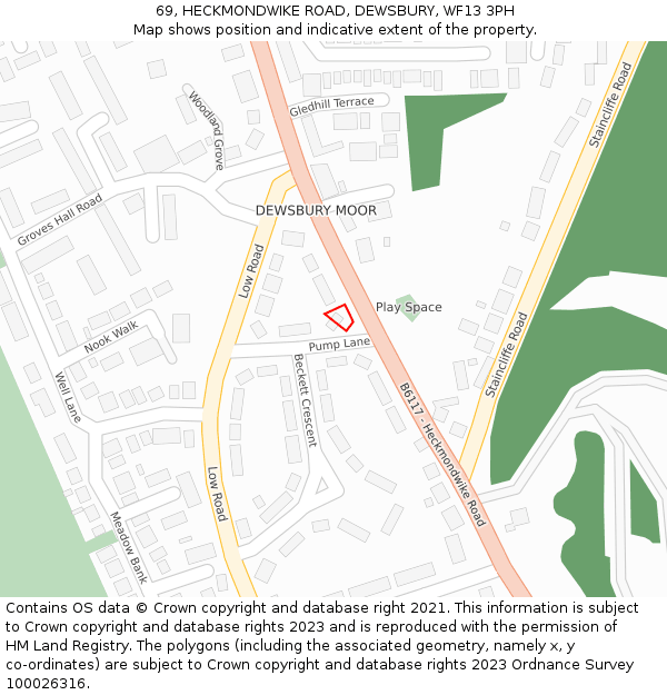 69, HECKMONDWIKE ROAD, DEWSBURY, WF13 3PH: Location map and indicative extent of plot