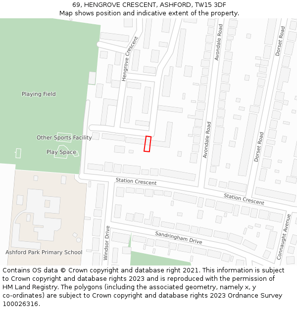 69, HENGROVE CRESCENT, ASHFORD, TW15 3DF: Location map and indicative extent of plot