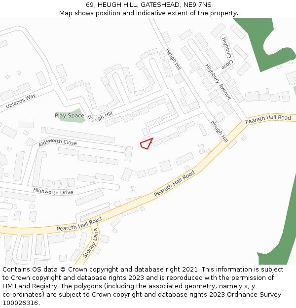 69, HEUGH HILL, GATESHEAD, NE9 7NS: Location map and indicative extent of plot