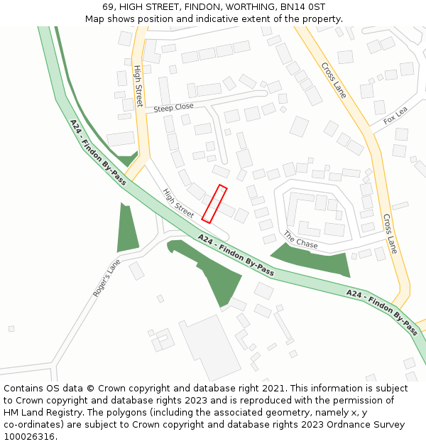 69, HIGH STREET, FINDON, WORTHING, BN14 0ST: Location map and indicative extent of plot