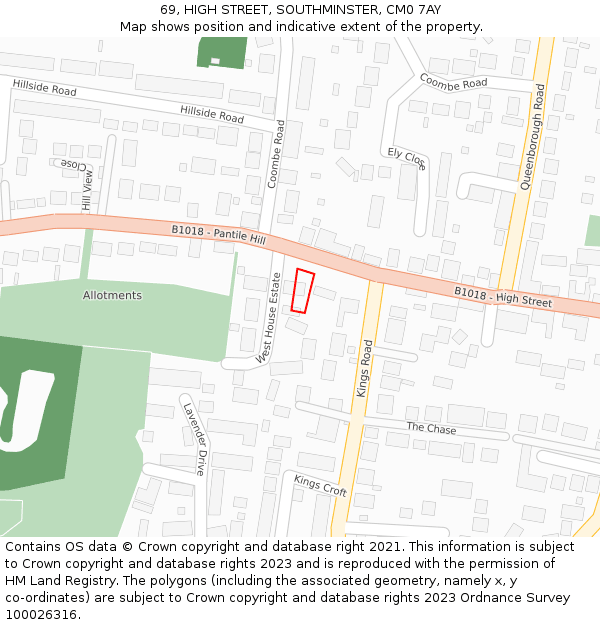 69, HIGH STREET, SOUTHMINSTER, CM0 7AY: Location map and indicative extent of plot