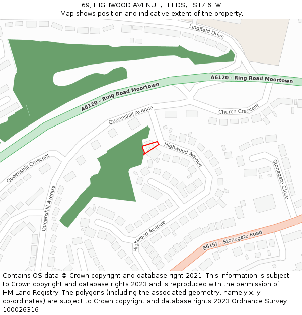 69, HIGHWOOD AVENUE, LEEDS, LS17 6EW: Location map and indicative extent of plot