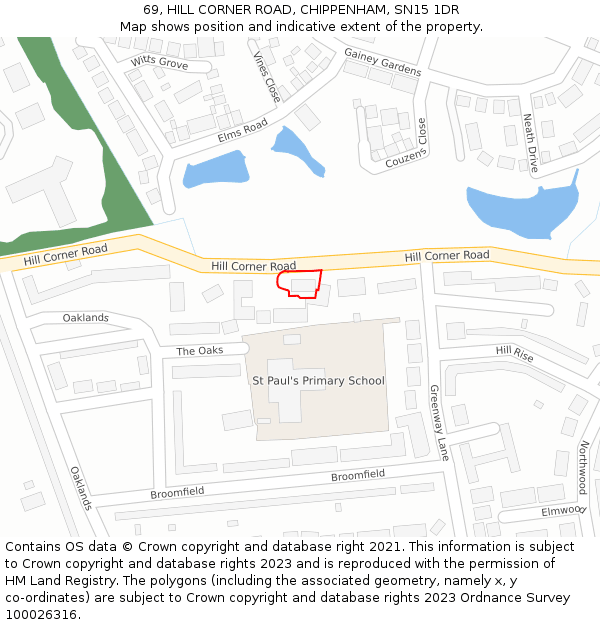 69, HILL CORNER ROAD, CHIPPENHAM, SN15 1DR: Location map and indicative extent of plot