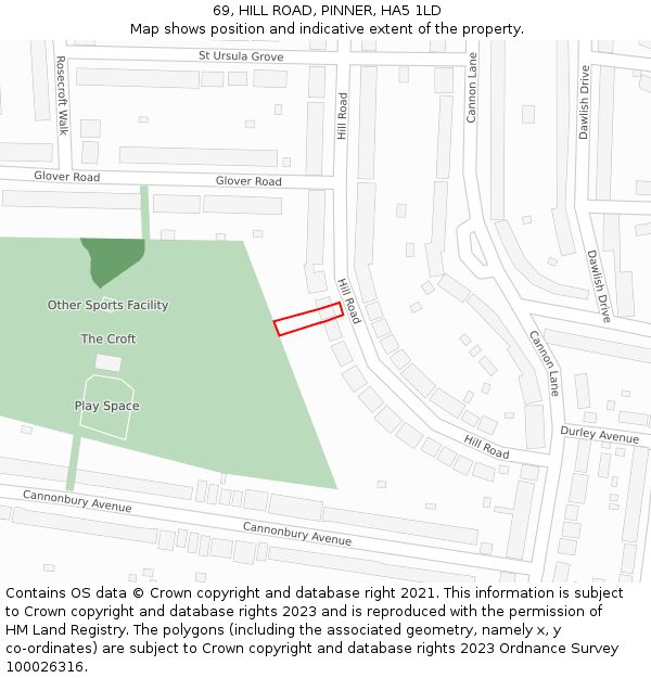 69, HILL ROAD, PINNER, HA5 1LD: Location map and indicative extent of plot