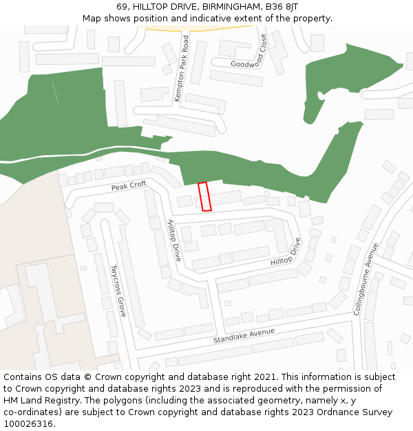 69, HILLTOP DRIVE, BIRMINGHAM, B36 8JT: Location map and indicative extent of plot
