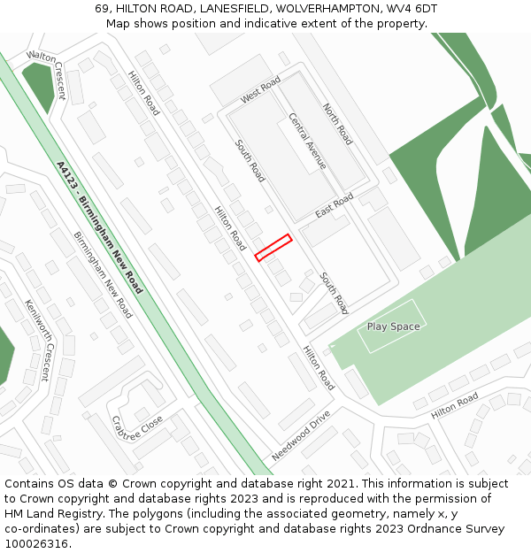 69, HILTON ROAD, LANESFIELD, WOLVERHAMPTON, WV4 6DT: Location map and indicative extent of plot