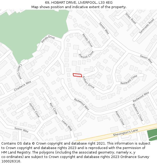 69, HOBART DRIVE, LIVERPOOL, L33 4EG: Location map and indicative extent of plot