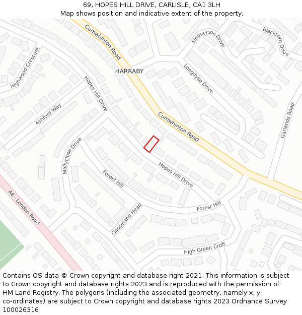 69, HOPES HILL DRIVE, CARLISLE, CA1 3LH: Location map and indicative extent of plot