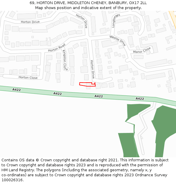69, HORTON DRIVE, MIDDLETON CHENEY, BANBURY, OX17 2LL: Location map and indicative extent of plot