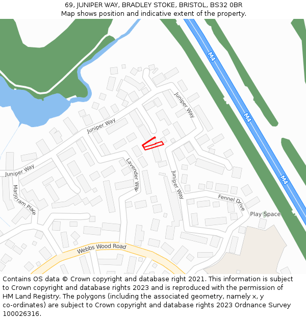 69, JUNIPER WAY, BRADLEY STOKE, BRISTOL, BS32 0BR: Location map and indicative extent of plot