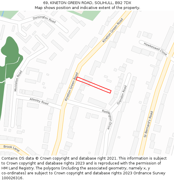 69, KINETON GREEN ROAD, SOLIHULL, B92 7DX: Location map and indicative extent of plot