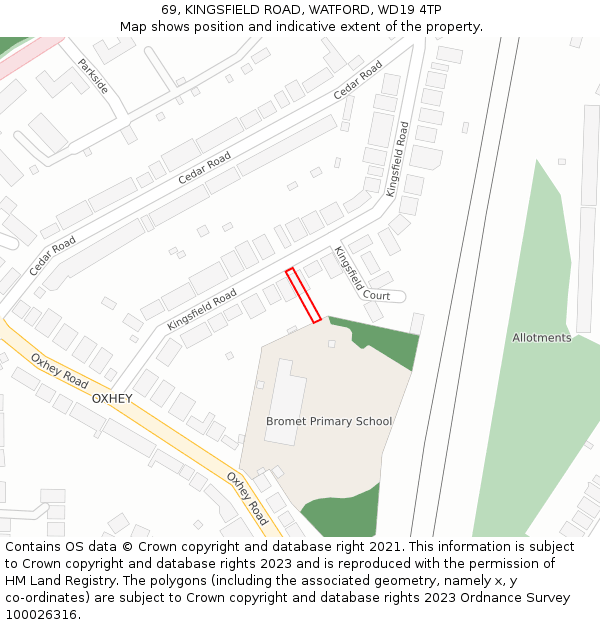 69, KINGSFIELD ROAD, WATFORD, WD19 4TP: Location map and indicative extent of plot