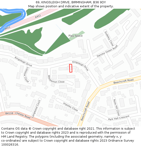 69, KINGSLEIGH DRIVE, BIRMINGHAM, B36 9DY: Location map and indicative extent of plot