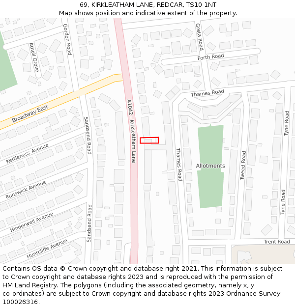 69, KIRKLEATHAM LANE, REDCAR, TS10 1NT: Location map and indicative extent of plot