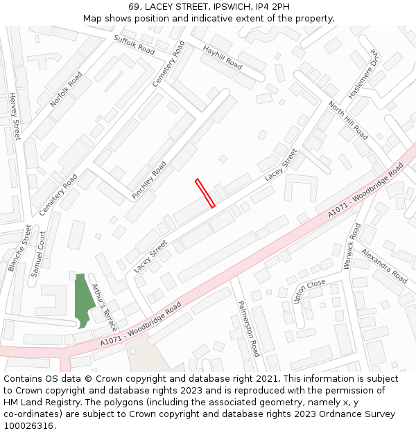 69, LACEY STREET, IPSWICH, IP4 2PH: Location map and indicative extent of plot