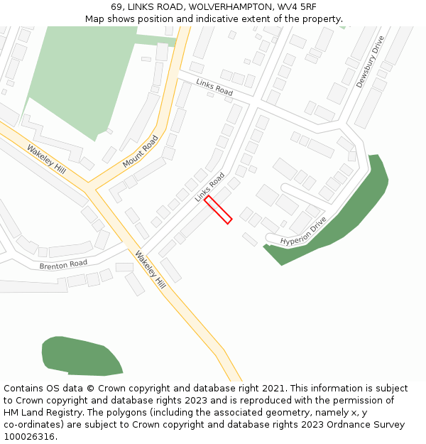 69, LINKS ROAD, WOLVERHAMPTON, WV4 5RF: Location map and indicative extent of plot