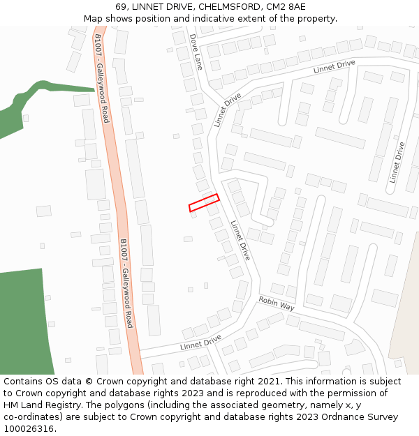 69, LINNET DRIVE, CHELMSFORD, CM2 8AE: Location map and indicative extent of plot