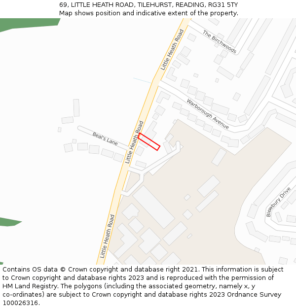 69, LITTLE HEATH ROAD, TILEHURST, READING, RG31 5TY: Location map and indicative extent of plot