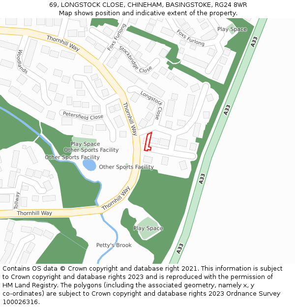 69, LONGSTOCK CLOSE, CHINEHAM, BASINGSTOKE, RG24 8WR: Location map and indicative extent of plot