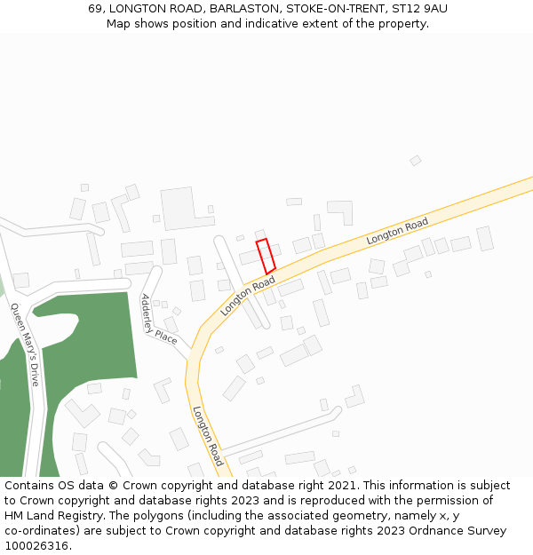 69, LONGTON ROAD, BARLASTON, STOKE-ON-TRENT, ST12 9AU: Location map and indicative extent of plot