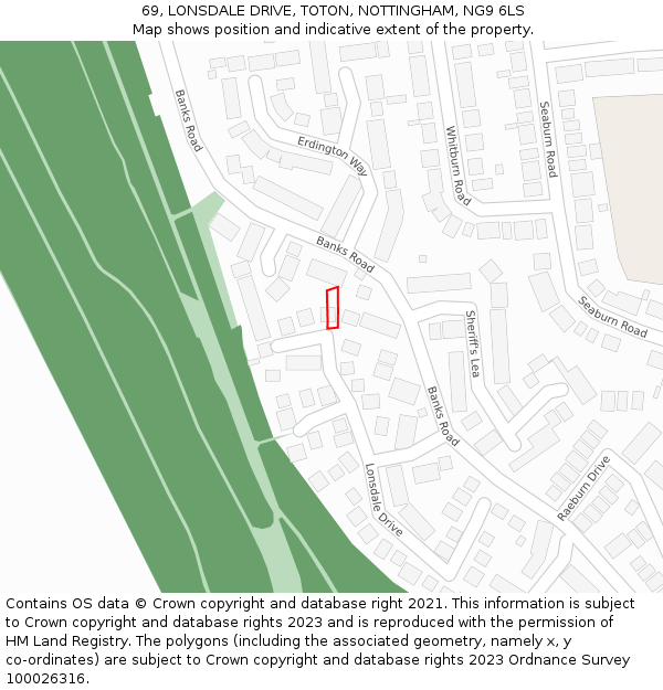 69, LONSDALE DRIVE, TOTON, NOTTINGHAM, NG9 6LS: Location map and indicative extent of plot