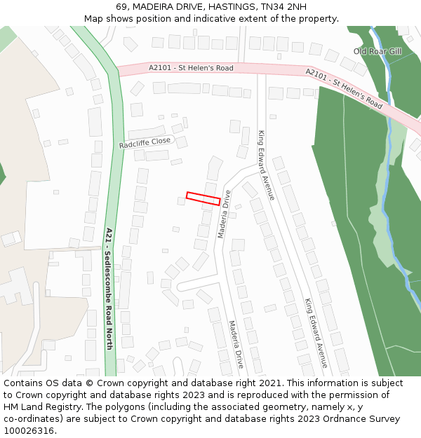 69, MADEIRA DRIVE, HASTINGS, TN34 2NH: Location map and indicative extent of plot