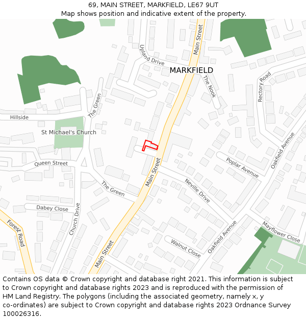 69, MAIN STREET, MARKFIELD, LE67 9UT: Location map and indicative extent of plot
