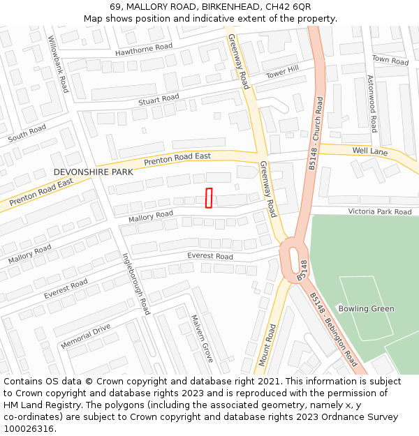 69, MALLORY ROAD, BIRKENHEAD, CH42 6QR: Location map and indicative extent of plot