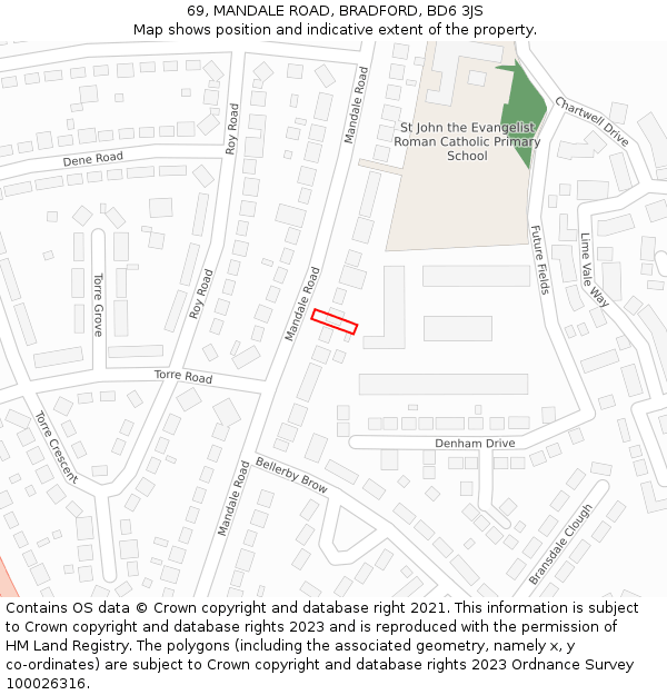 69, MANDALE ROAD, BRADFORD, BD6 3JS: Location map and indicative extent of plot