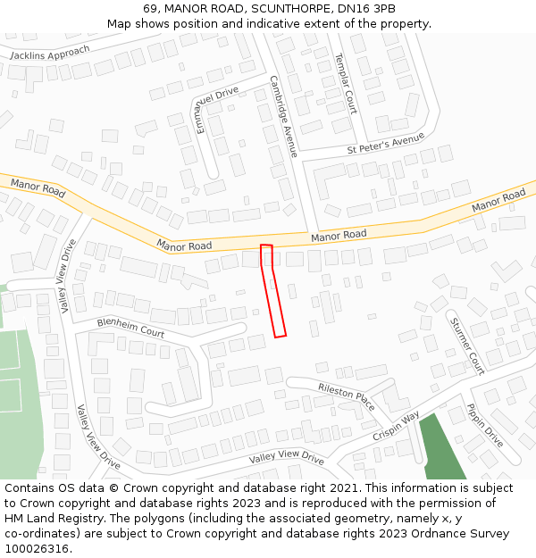 69, MANOR ROAD, SCUNTHORPE, DN16 3PB: Location map and indicative extent of plot